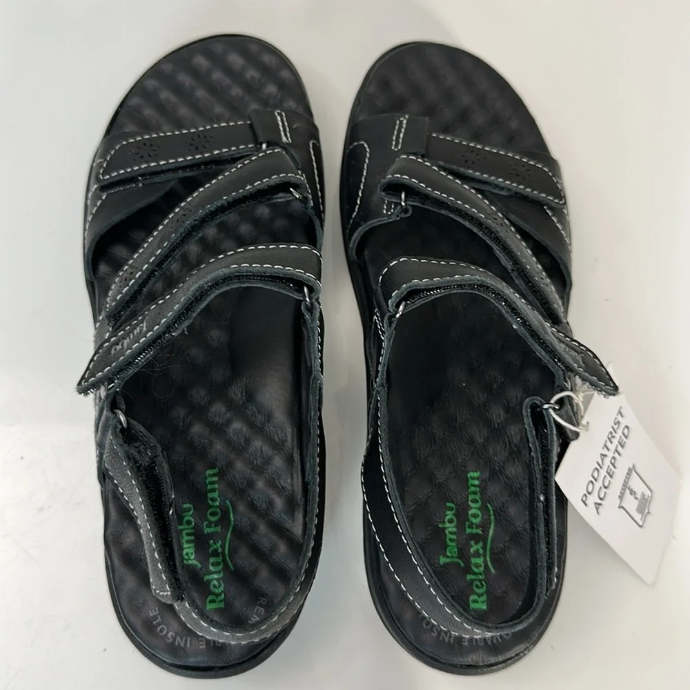 NWT Jambu Black Leather Ruby Relax Foam Sandals Size 9